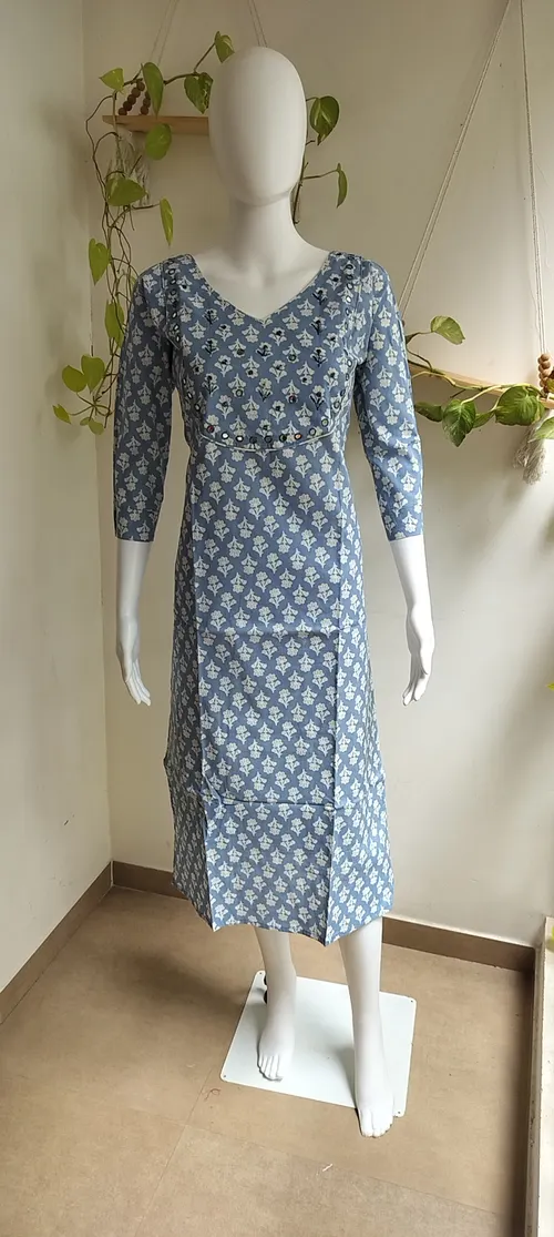 Pure Cotton Handwork Kurti - Pastel Blue